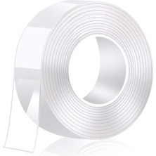 Mey İthalat Nano Şeffaf Çift Taraflı Bant – 3cm x 2m, Yıkanabilir, Güçlü Yapışkan, Iz Bırakmaz, Çok Amaçlı Sabitleyici Bant