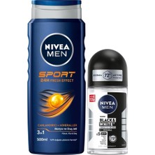 Meks Nivea Men Sport Duş Jeli 500 ml + Invisible Black&white Fresh Erkek Roll-On Deodorant 50 ml