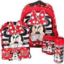 Meks Minnie Mouse Lisanslı Okul Çantası, Beslenme Çantası, Kalem Çantası, Matara ve Beslenme Kabı Seti