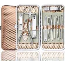 Meks Gaman Manikür-Pedikür Seti Lüks Elmas Desen Rose Gold Kılıf Paslanmaz Çelik - 12 Parça