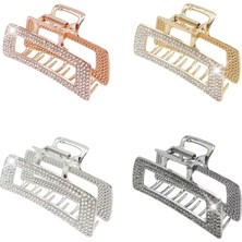Meks Wortl 3.5 Inç Kare Metal Büyük Pençe Klipleri, Kadınlar ve Tiner Için 4 Paket Rhinestones Saç Kelep