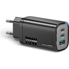Meks Rocoren 70W Gan Şarj Cihazı Type-C ve Usb-A 3 Portlu Hızlı Şarj Aleti, Pd Qc3.0 Pps Destekli, Lapto
