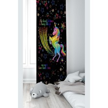 Meks Pelangi Siyah Unicorn Desenli Dijital Baskı Yıkanabilir Bebek Çocuk Odası Fon Perdesi, Siyah 70 x 2