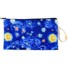 Meks Yıldızlı Gece Tablosu Desenli Van Gogh Kalemlik Fermuarlı Makyaj Çantası Büyük Boy