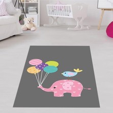 Meks Pelangi Filli Balonlu Kuşlu Dijital Baskı Yıkanabilir Kaymaz Taban Leke Tutmaz Fil Desenli Bebek Od