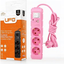 Meks Ufo Yeni 3lü Akım Korumalı Grup Priz 0,5 Metre Bakır Kablolu, 5V 2,4A USB ve Type-C ile Şarj, Anaht