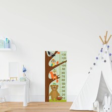 Meks Çocuk Odası Bebek Odası Boy Ölçer Boy Cetveli Sticker Ağaçta Hayvanlar
