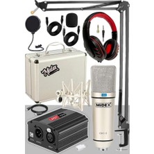 Meks Midex Cx1-C Mikrofon Phantom Power Kulaklık Stand Shock Mount Filtre Paketi
