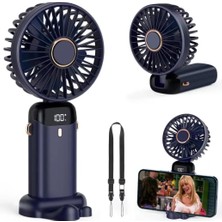 Meks Dijital Göstergeli Mini Vantilatör, Şarjlı Masaüstü Vantilatör, Taşınabilir 12000 Rpm El Fanı, Ergo