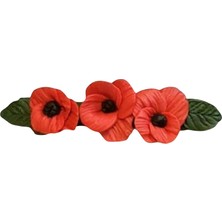 Meks Hülya 6683 8385 El Yapımı Polimer Kil Kırmızı Gelincik Çiçeği Tasarımlı Saç Tokası / 8 cm