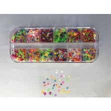 Meks Nail Art Tırnak Süsleme Pul Seti Yıldız Kalp Desenli Makyaj Vücut Pulu, Renkli