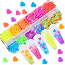 Meks Neon Renkli Kalpler Tırnak Süsleme Folyo Pulları Mix Nail Art
