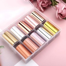Meks 10LU Tırnak Süsleme Folyosu Parlak Gold Bronz Silver Nail Art Transfer Folyo WNF-08B