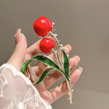 Meks Kiraz Desenli Metal Mandal Saç Tokası 11 cm – Şık ve Dayanıklı