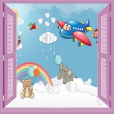 Meks Çocuk Odası Bebek Odası Pencere Poster Duvar Kağıdı Renkli Uçak