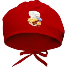 Meks Tasarım Trend Chef Kitabı Baskılı Cerrahi Bone - Doktor ve Hemşire Bonesi Hastane Bonesi Kırmızı