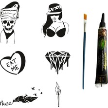 Meks Davetkar Modeller Tüp Kına ve Fırça Hediyeli Tattoo Geçici Dövme Seti