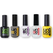 Meks Uno 5'li Tırnak Jel Seti, Rubber Base Coat, Strong Base, Top Coat, Non-Acid Primer, Dehydrator, 15M
