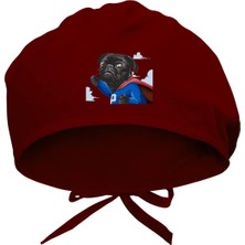 Meks Tasarım Trend Super Pug Baskılı Cerrahi Bone - Doktor ve Hemşire Bonesi Hastane Bonesi Bordo