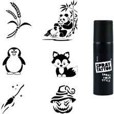 Meks Anne Yavru Panda Spray Tattoo Geçici Dövme Seti Dark Siyah Sprey