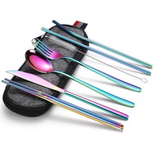 Meks Valkyrie 8 Parça Çantalı Yolculuk Çatal Bıçak Kaşık Pipet Chopstick Seti Kamp Okul Ofis Tatil Pasla