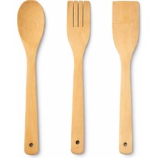 Meks Bambu Mutfak Seti̇, Kaşik, Çatal, Spatula, Doğal Ahşap, Çi̇zmez, Tava Dostu, 3 Parça,bambu Mutfak Ger