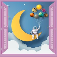 Meks Çocuk Odası Bebek Odası Pencere Poster Duvar Kağıdı Astronot Ay