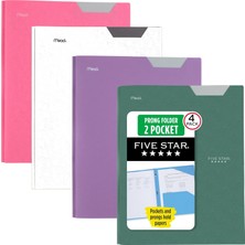 Meks Five Star 2 Cepli Klasör, 4'lü Paket, Stay-Put Sekmeli ve Prong Bağlantı Elemanları ile Plastik Kla