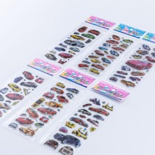 Meks Bimotif 6 Adet Kabartmalı Yapışkan Sticker, Süper Arabalar