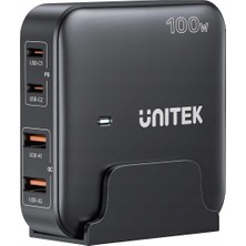 Meks Unitek Siyah Masa Şarj Cihazı Gan 100W 2xusb-A 2xusb-C
