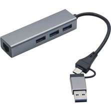 Meks Coverzone 1000 Mbps Gigabit Usb-C ve Usb-A Girişli 4 Port USB 3.0 Hub Gigabit Ethernet Adaptörü – 1