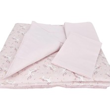 Meks Bebek El Yapımı At Desenli Yorgan Çarşaf ve Yastıklı Üçlü Set (Pembe)