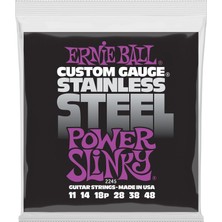Meks Ernie Ball Power Slinky Paslanmaz Çelik Yara Elektro Gitar Telleri, Ölçü 11-48