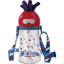 Meks Rovco 320ML Pipetli Eğlenceli Desenli Akıllı Pipet Toplu Askılı Tritan Su Matarası (Kırmızı)