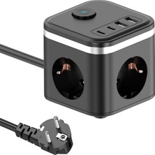 Meks 3680W Pro Power 2xtype-C ve 2x USB Girişli Anahtarlı 3lü Çoğaltıcı Küp 2mt Kablolu Priz