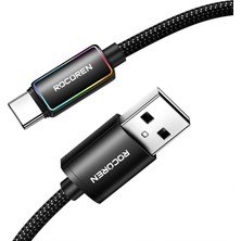 Meks Rocoren Type-C To Usb-A Rgb Aydınlatmalı 3A Hızlı Şarj ve Data Kablosu 1 Metre