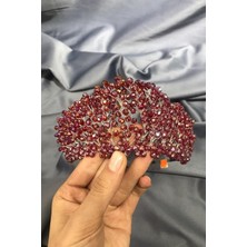 Meks Koyu Kırmızı Kristal Boncuklu Gelin ve Kına Tacı