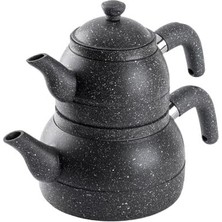 Meks Tantitoni Orta Boy Gri Granit Çaydanlık Takımı 980/1700ML (Elvin Home Concept)