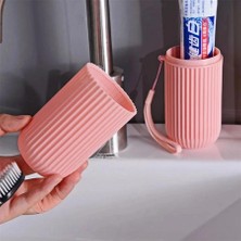 Meks Pembe Renk Seyahat Tipi Diş Macunu ve Fırçası Kabı Taşınabilir Hijyenik Saklama Kutusu