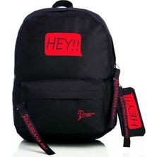 Meks Laptop Bölmeli Okul Çantası Hey!!! Siyah Kırmızı 1525
