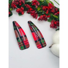 Meks Çok Şık Kırmızı Ekose Desenli Çıtçıtlı Saç Tokası 2'li (7 Cm) Çıtçıtlı Toka Çok Renkli Tek Ebat