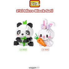 Meks Loz Micro Block 2'li Panda Tavşan Figürü 2 Farklı Model Dekoratif Oyuncak Yapım Seti Yapı Blok Seti