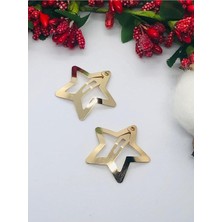 Meks Gold Rengi Çok Şık Yıldızlı Çıtçıtlı Saç Tokası 2' Li (3 Cm) Sarı Tek Ebat