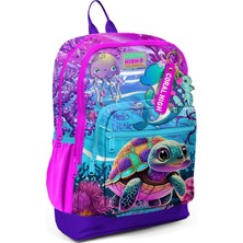 Meks Coral High Dört Bölmeli Pembe Mor Kaplumbağa Desenli Ilkokul Sırt Çantası - Kız Çocuk