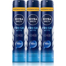Meks Nivea Men Erkek Sprey Deodorant Fresh Active 200ML, Ter Kokusuna Karşı 48SAAT Koruma, X3 Adet, Avan