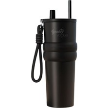 Meks Lüks Çelik Termos Bardak - Çift Yalıtımlı Pipetli Mug - Mat Siyah-Sıcak-Soğuk