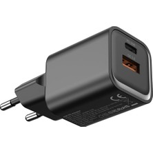 Meks 35W Pd+Qc3.0 Hızlı Şarj Adaptörü, Macbook Uyumlu 1.5 Saat Şarj Süresi, USB ve Type-C Portlu