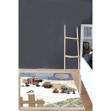 Meks Pelangi Mavi Desenli Çocuk Odası Halısı, Mavi-Beyaz 40 x 40