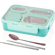 Meks Vagonlife Bento 950ML Lunchbox Tek Katlı 4 Bölmeli Çelik Sefer Tası Yemek Kutusu (Turkuaz)