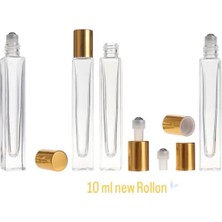 Meks 10 ml Şeffaf Cam Rulo Parfüm Şişesi, Altın ve Siyah Kapaklı, Çelik Bilye, Taşınabilir Attar Şişesi
